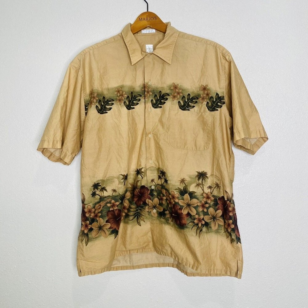 Burma Bibas 60 Singles Lawn Men's Large Hawaiin Camp Shirt Hawaii Floral Guitar
